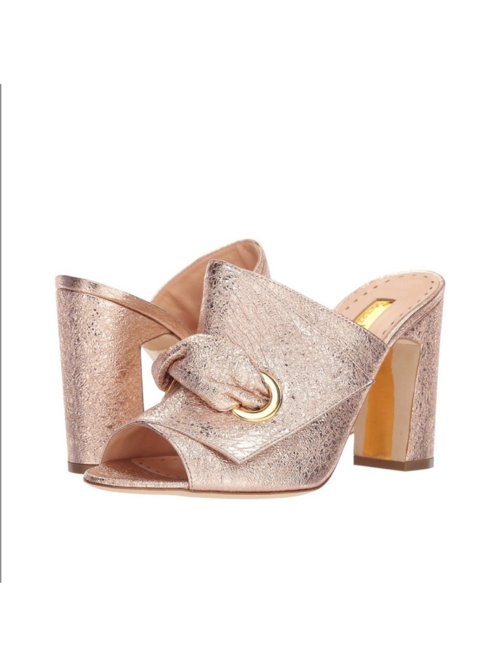 Rupert Sanderson Serena Block Heel Mules Rose Gold
